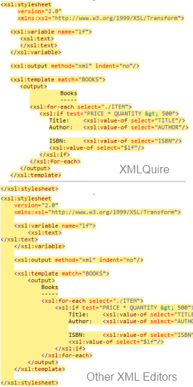 Comparison of XMLQuire and normal XML Editors